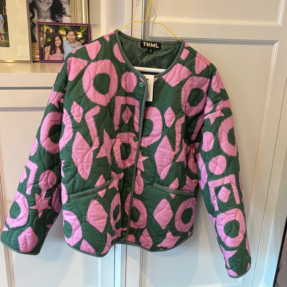 Brand new with tags THML Green and Pink Quilted Jacket
